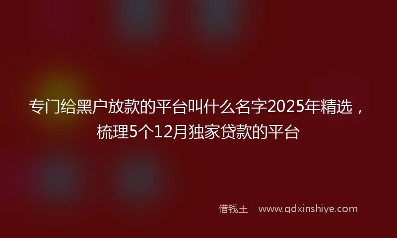 专门给黑户放款的平台叫什么名字2025年精选，梳理5个12月独家贷款的平台