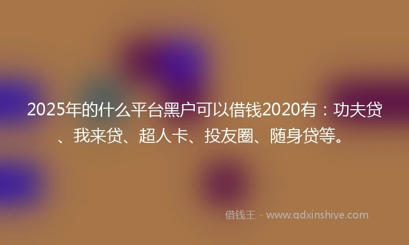 2025年的什么平台黑户可以借钱2020有：功夫贷、我来贷、超人卡、投友圈、随身贷等。