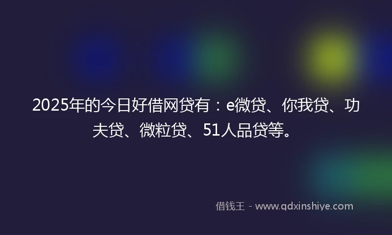 2025年的今日好借网贷有：e微贷、你我贷、功夫贷、微粒贷、51人品贷等。