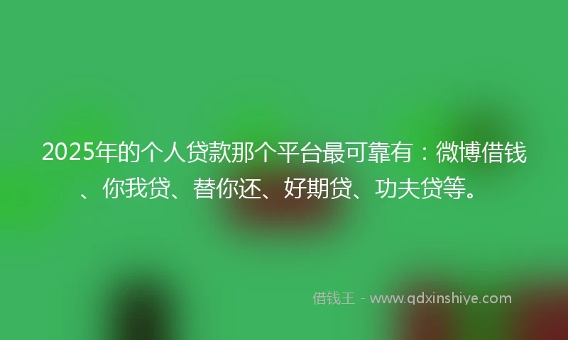 2025年的个人贷款那个平台最可靠有：微博借钱、你我贷、替你还、好期贷、功夫贷等。