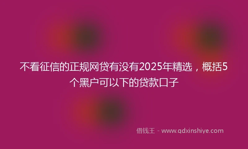 不看征信的正规网贷有没有2025年精选，概括5个黑户可以下的贷款口子