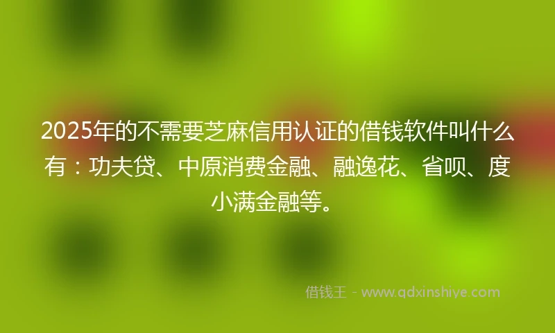 2025年的不需要芝麻信用认证的借钱软件叫什么有：功夫贷、中原消费金融、融逸花、省呗、度小满金融等。