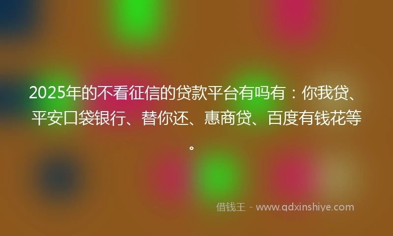 2025年的不看征信的贷款平台有吗有：你我贷、平安口袋银行、替你还、惠商贷、百度有钱花等。