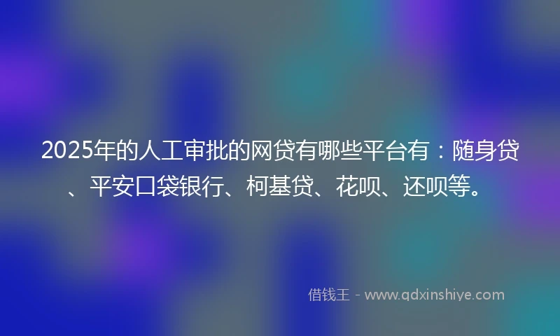 2025年的人工审批的网贷有哪些平台有：随身贷、平安口袋银行、柯基贷、花呗、还呗等。