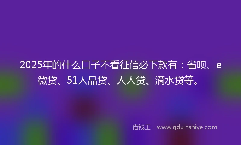 2025年的什么口子不看征信必下款有：省呗、e微贷、51人品贷、人人贷、滴水贷等。