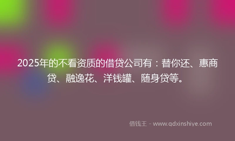 2025年的不看资质的借贷公司有：替你还、惠商贷、融逸花、洋钱罐、随身贷等。