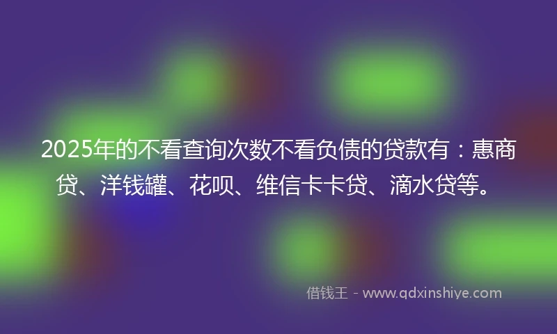 2025年的不看查询次数不看负债的贷款有：惠商贷、洋钱罐、花呗、维信卡卡贷、滴水贷等。
