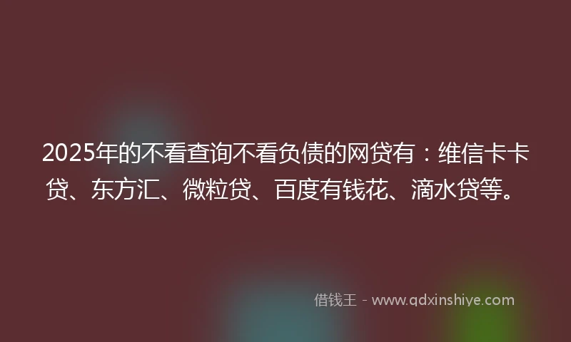 2025年的不看查询不看负债的网贷有：维信卡卡贷、东方汇、微粒贷、百度有钱花、滴水贷等。