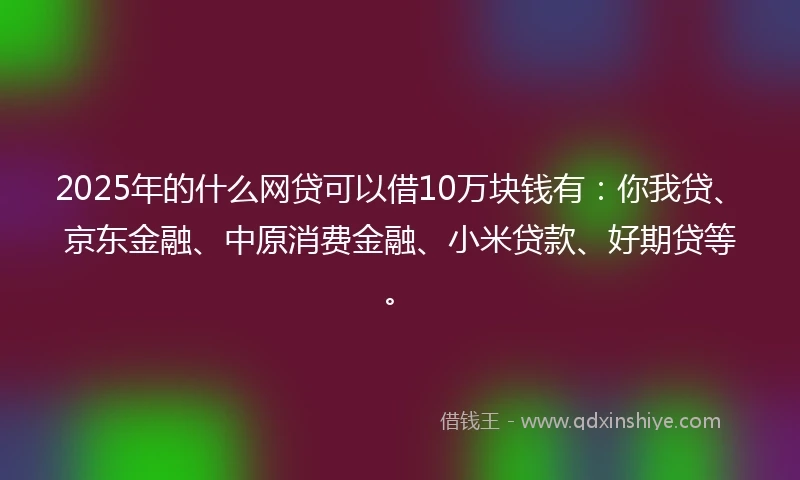 2025年的什么网贷可以借10万块钱有：你我贷、京东金融、中原消费金融、小米贷款、好期贷等。