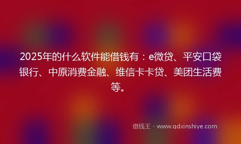 2025年的什么软件能借钱有：e微贷、平安口袋银行、中原消费金融、维信卡卡贷、美团生活费等。