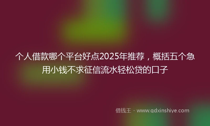 个人借款哪个平台好点2025年推荐，概括五个急用小钱不求征信流水轻松贷的口子