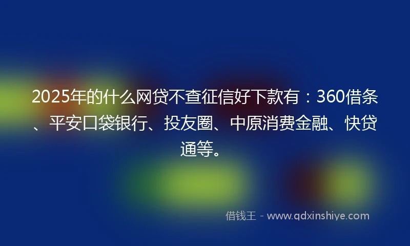 2025年的什么网贷不查征信好下款有：360借条、平安口袋银行、投友圈、中原消费金融、快贷通等。