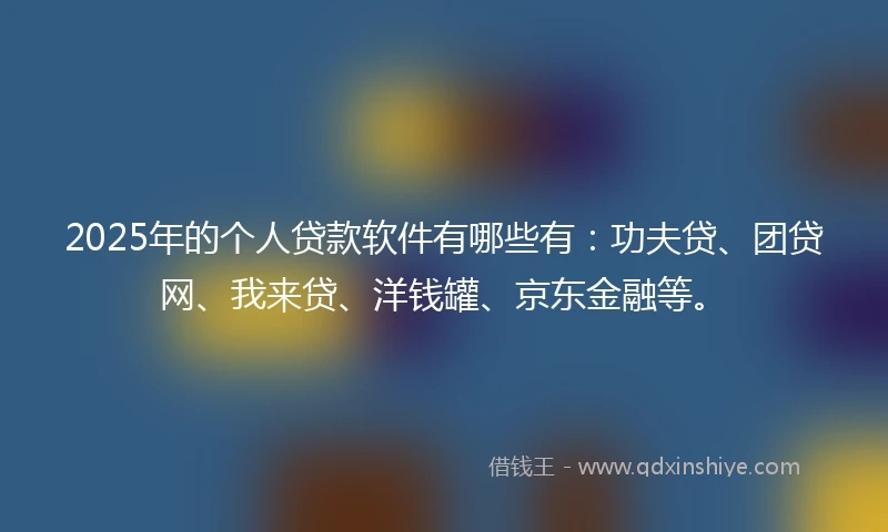 2025年的个人贷款软件有哪些有：功夫贷、团贷网、我来贷、洋钱罐、京东金融等。