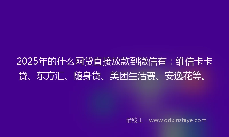 2025年的什么网贷直接放款到微信有：维信卡卡贷、东方汇、随身贷、美团生活费、安逸花等。