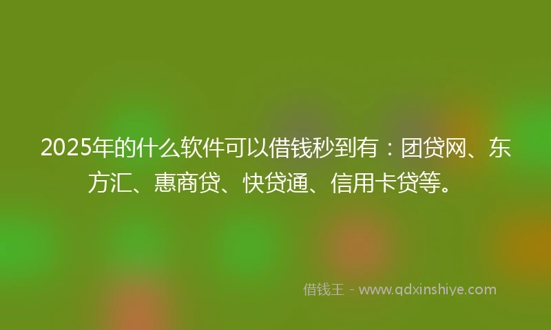 2025年的什么软件可以借钱秒到有：团贷网、东方汇、惠商贷、快贷通、信用卡贷等。