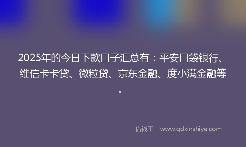 2025年的今日下款口子汇总有：平安口袋银行、维信卡卡贷、微粒贷、京东金融、度小满金融等。