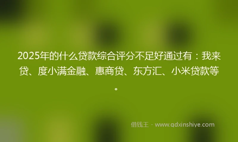 2025年的什么贷款综合评分不足好通过有：我来贷、度小满金融、惠商贷、东方汇、小米贷款等。