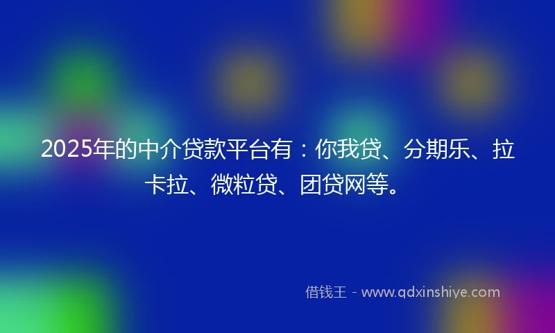 2025年的中介贷款平台有：你我贷、分期乐、拉卡拉、微粒贷、团贷网等。