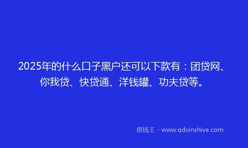 2025年的什么口子黑户还可以下款有：团贷网、你我贷、快贷通、洋钱罐、功夫贷等。