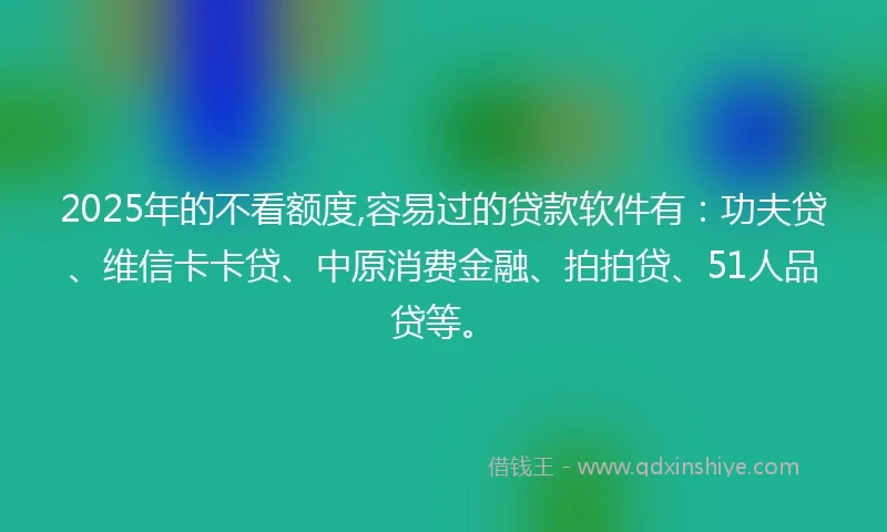 2025年的不看额度,容易过的贷款软件有：功夫贷、维信卡卡贷、中原消费金融、拍拍贷、51人品贷等。