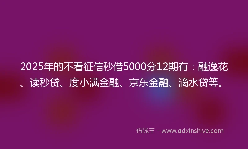 2025年的不看征信秒借5000分12期有:融逸花、读秒贷、度小满金融、京东金融、滴水贷等。