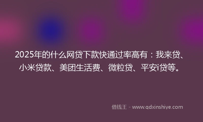 2025年的什么网贷下款快通过率高有：我来贷、小米贷款、美团生活费、微粒贷、平安i贷等。