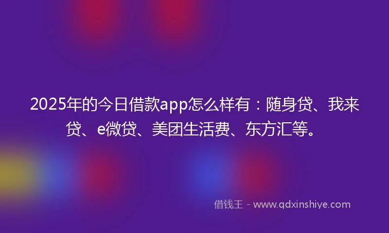 2025年的今日借款app怎么样有：随身贷、我来贷、e微贷、美团生活费、东方汇等。
