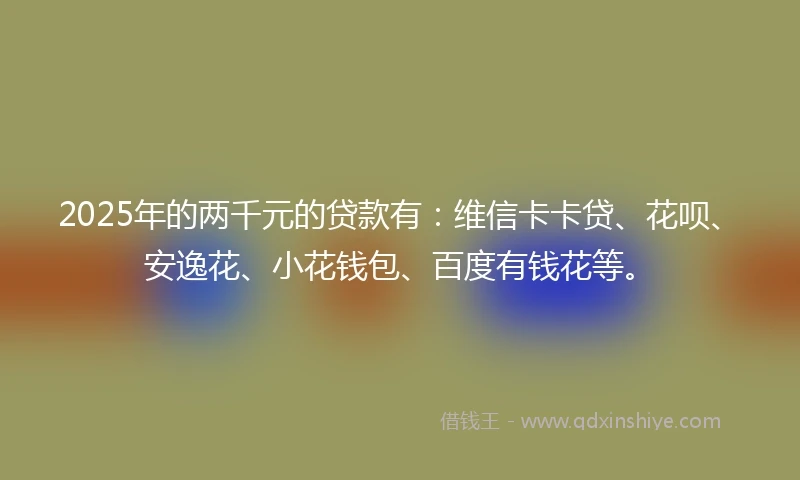 2025年的两千元的贷款有：维信卡卡贷、花呗、安逸花、小花钱包、百度有钱花等。