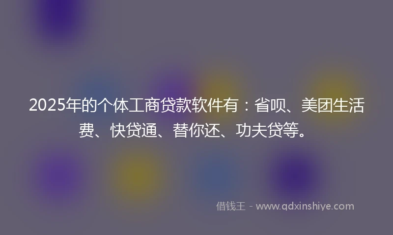 2025年的个体工商贷款软件有：省呗、美团生活费、快贷通、替你还、功夫贷等。