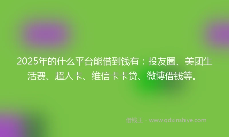 2025年的什么平台能借到钱有：投友圈、美团生活费、超人卡、维信卡卡贷、微博借钱等。