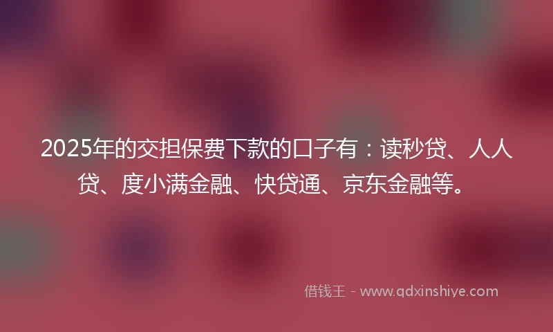 2025年的交担保费下款的口子有：读秒贷、人人贷、度小满金融、快贷通、京东金融等。