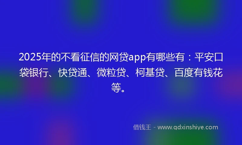 2025年的不看征信的网贷app有哪些有：平安口袋银行、快贷通、微粒贷、柯基贷、百度有钱花等。