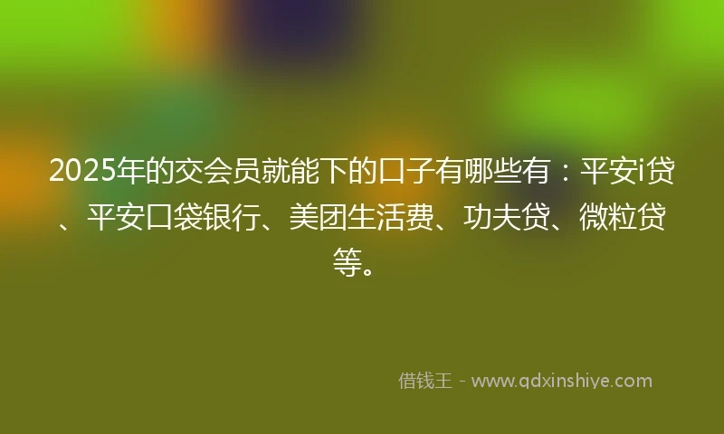 2025年的交会员就能下的口子有哪些有：平安i贷、平安口袋银行、美团生活费、功夫贷、微粒贷等。