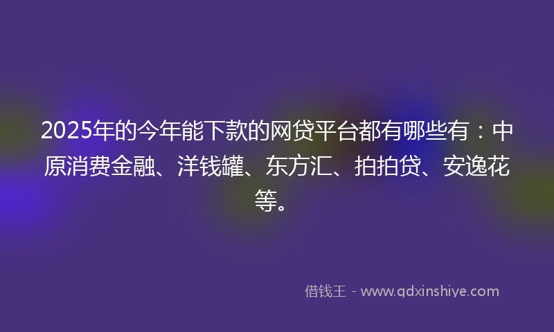 2025年的今年能下款的网贷平台都有哪些有：中原消费金融、洋钱罐、东方汇、拍拍贷、安逸花等。
