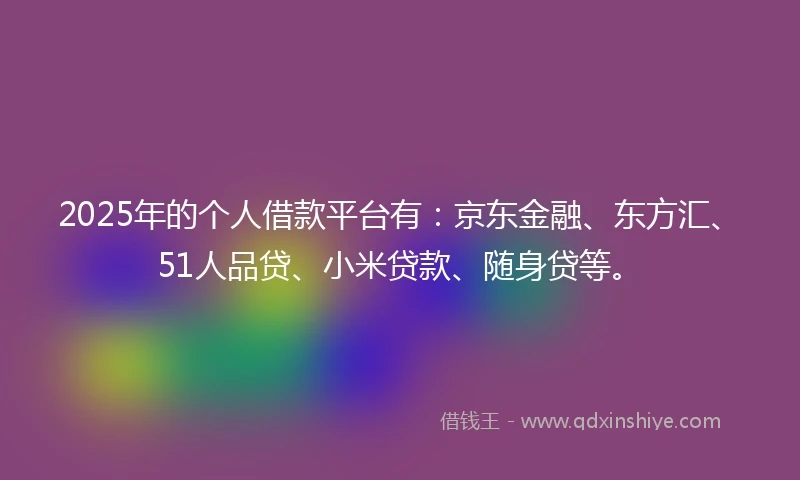 2025年的个人借款平台有：京东金融、东方汇、51人品贷、小米贷款、随身贷等。