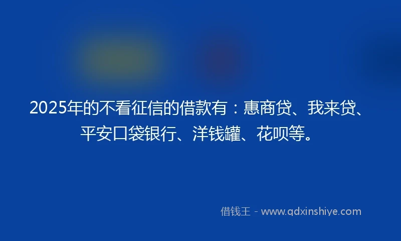 2025年的不看征信的借款有：惠商贷、我来贷、平安口袋银行、洋钱罐、花呗等。