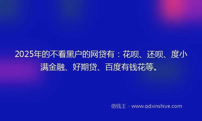 2025年的不看黑户的网贷有：花呗、还呗、度小满金融、好期贷、百度有钱花等。