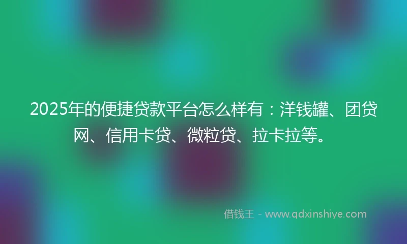 2025年的便捷贷款平台怎么样有：洋钱罐、团贷网、信用卡贷、微粒贷、拉卡拉等。