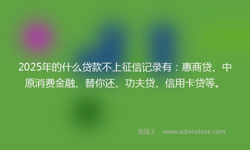 2025年的什么贷款不上征信记录有：惠商贷、中原消费金融、替你还、功夫贷、信用卡贷等。