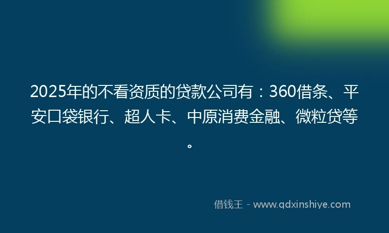 2025年的不看资质的贷款公司有：360借条、平安口袋银行、超人卡、中原消费金融、微粒贷等。