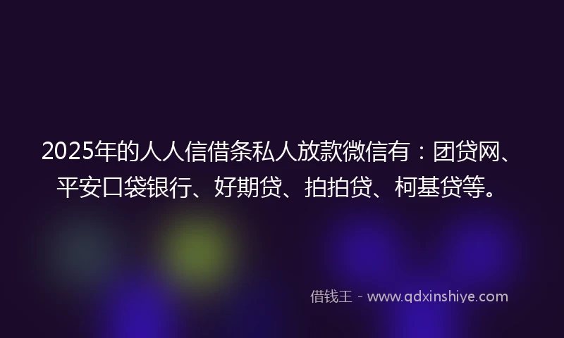 2025年的人人信借条私人放款微信有：团贷网、平安口袋银行、好期贷、拍拍贷、柯基贷等。