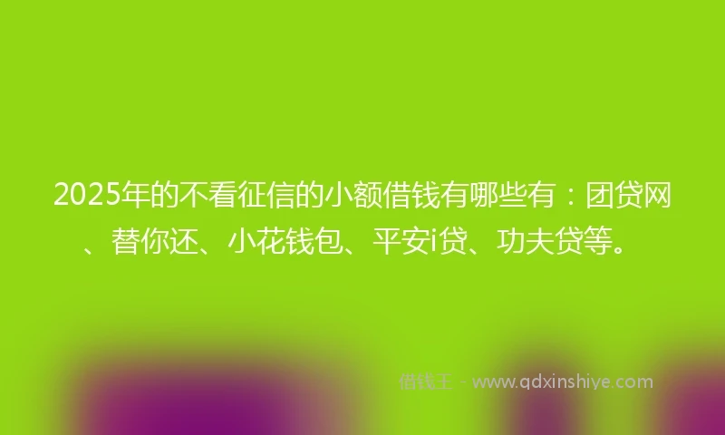 2025年的不看征信的小额借钱有哪些有：团贷网、替你还、小花钱包、平安i贷、功夫贷等。