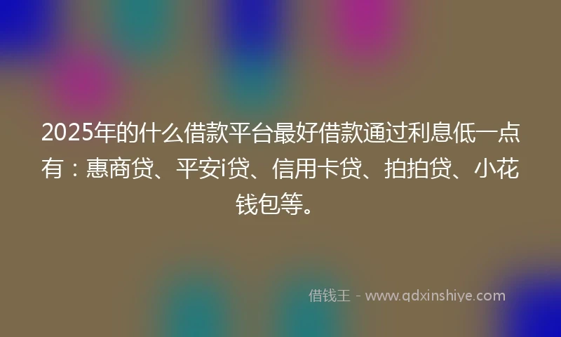 2025年的什么借款平台最好借款通过利息低一点有：惠商贷、平安i贷、信用卡贷、拍拍贷、小花钱包等。