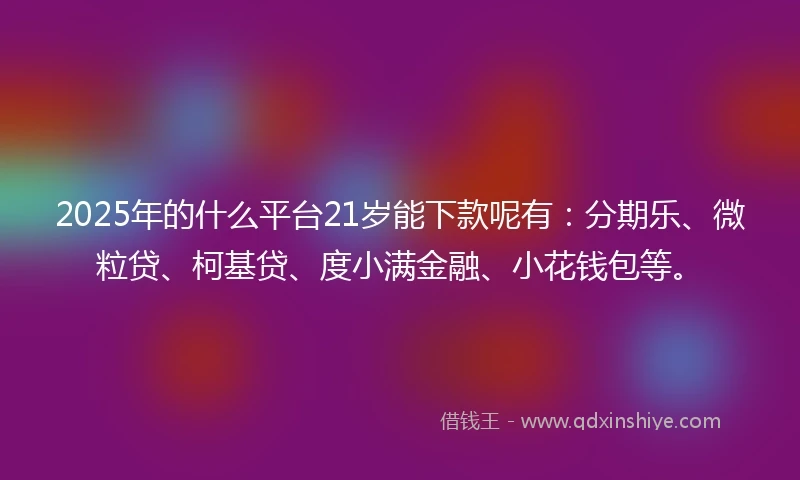 2025年的什么平台21岁能下款呢有：分期乐、微粒贷、柯基贷、度小满金融、小花钱包等。