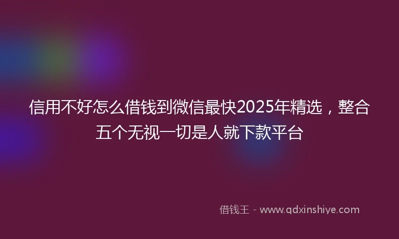 信用不好怎么借钱到微信最快2025年精选，整合五个无视一切是人就下款平台
