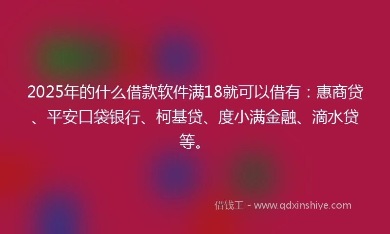 2025年的什么借款软件满18就可以借有：惠商贷、平安口袋银行、柯基贷、度小满金融、滴水贷等。