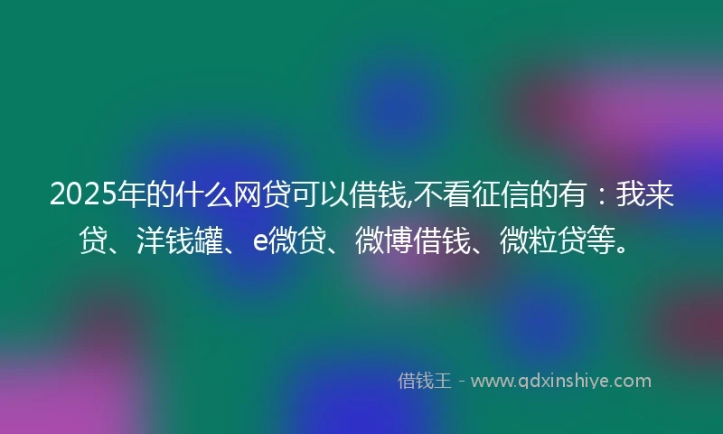 2025年的什么网贷可以借钱,不看征信的有：我来贷、洋钱罐、e微贷、微博借钱、微粒贷等。
