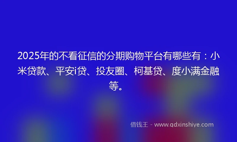 2025年的不看征信的分期购物平台有哪些有：小米贷款、平安i贷、投友圈、柯基贷、度小满金融等。
