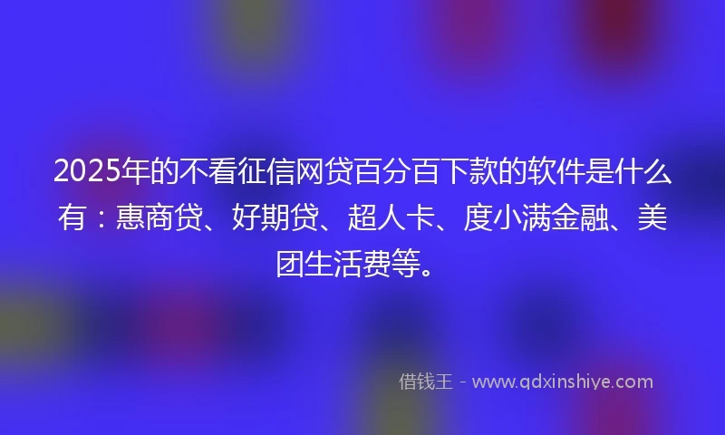2025年的不看征信网贷百分百下款的软件是什么有：惠商贷、好期贷、超人卡、度小满金融、美团生活费等。