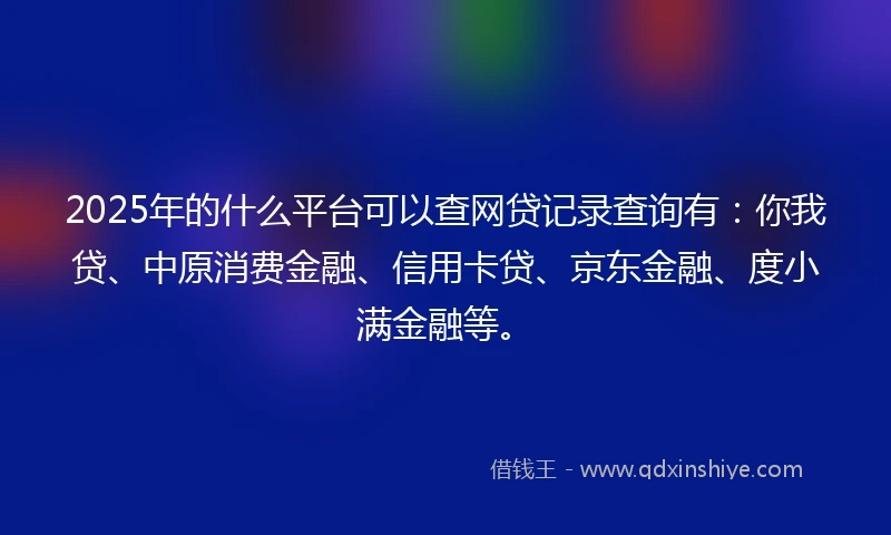 2025年的什么平台可以查网贷记录查询有：你我贷、中原消费金融、信用卡贷、京东金融、度小满金融等。